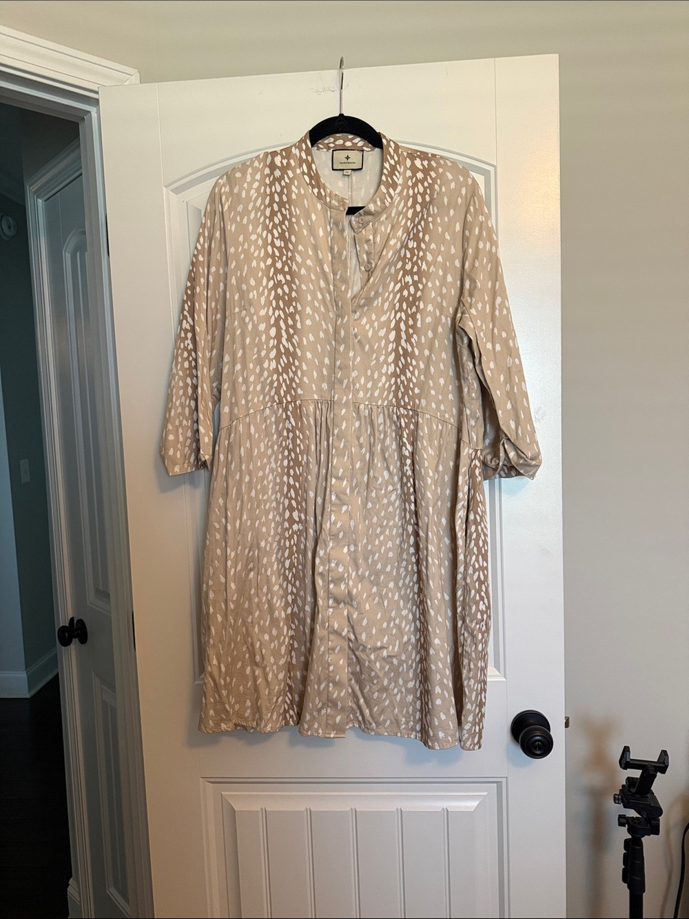 Tuckernuck Beige and White Printed Swing Dress